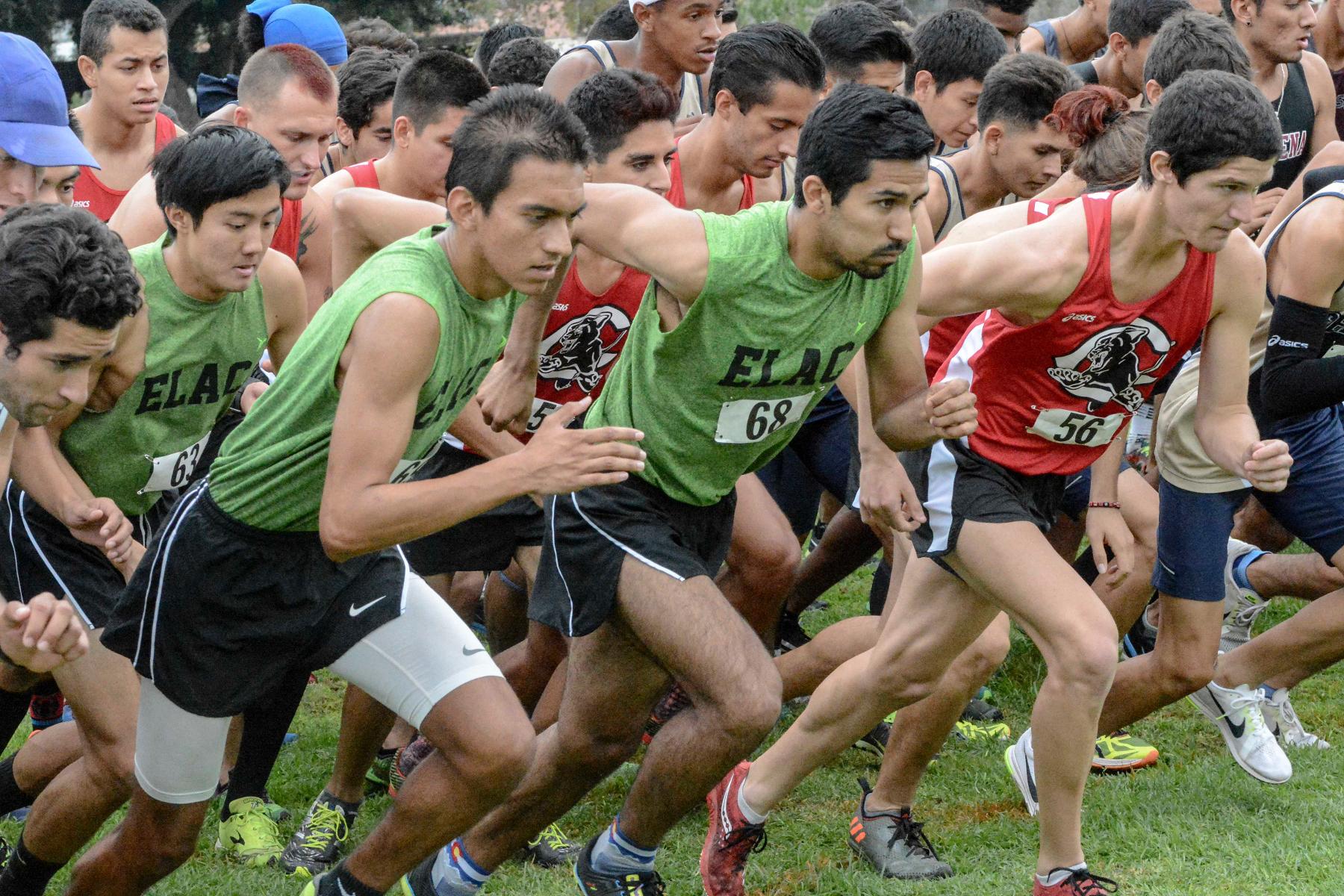 The East Los Angeles College men's cross country team begins the South Coast Conference finals determined on Oct. 28. The Huskies each ran their fastest times of the season and qualified to the SoCal Championships next week. (Photo by Tadzio Garcia)