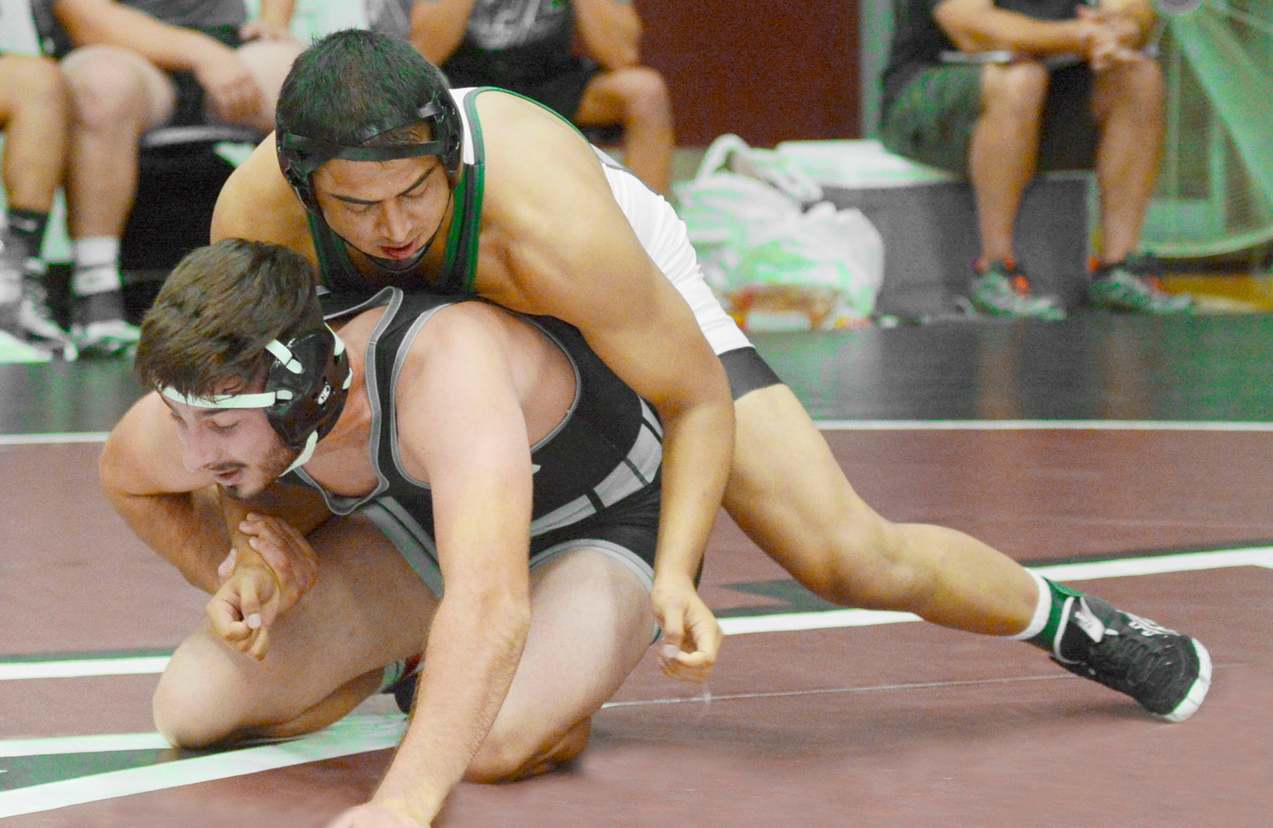 165-pound sophomore Rodrigo Magallon is 3-3 overall after the East Los Angeles College wrestlers lost 27-24 to Lassen College in the West Hills Duals, Sept. 21. (Photo by Tadzio Garcia)