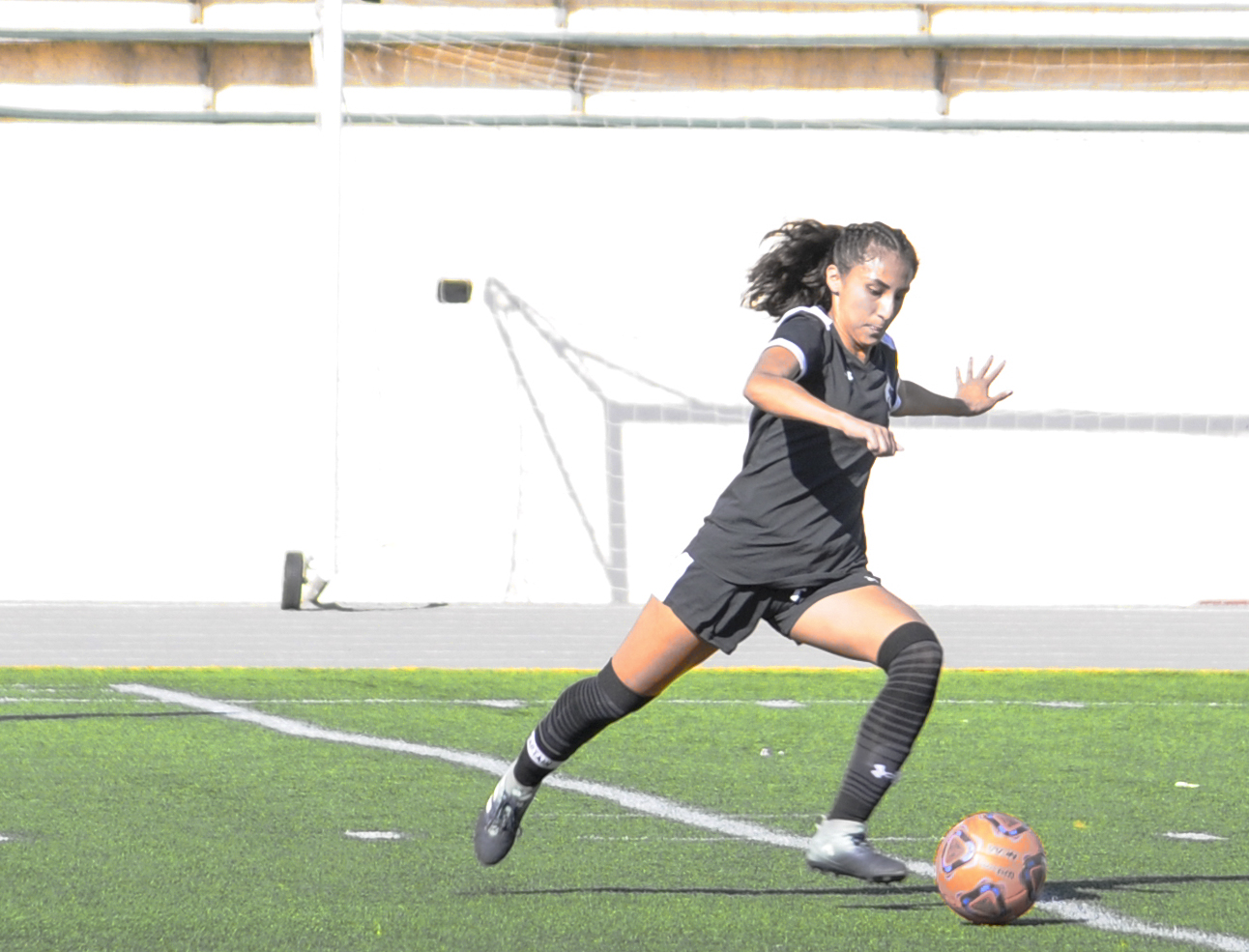 East Los Angeles College forward Perla Navarro scores a hat trick in the Huskies 3-3 draw today in the season finale.