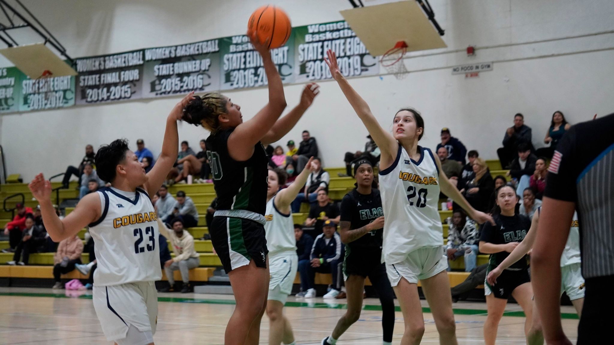 Lupe Vazquez scores two of her historic 49 points versus Canyons in the first round of the 2023-2024 3C2A Playoffs.